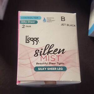 L'Eggs Silken Mist Silky Sheer Leg Control Top Sheer Toe Pantyhose, Jet Black